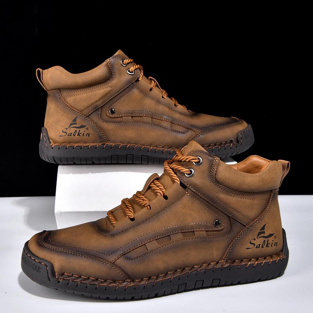 New Men's Fashionable Large-Size Leather Martin Boots: Comfortable, Soft, Non-slip, Hand-stitched Outdoor Boots