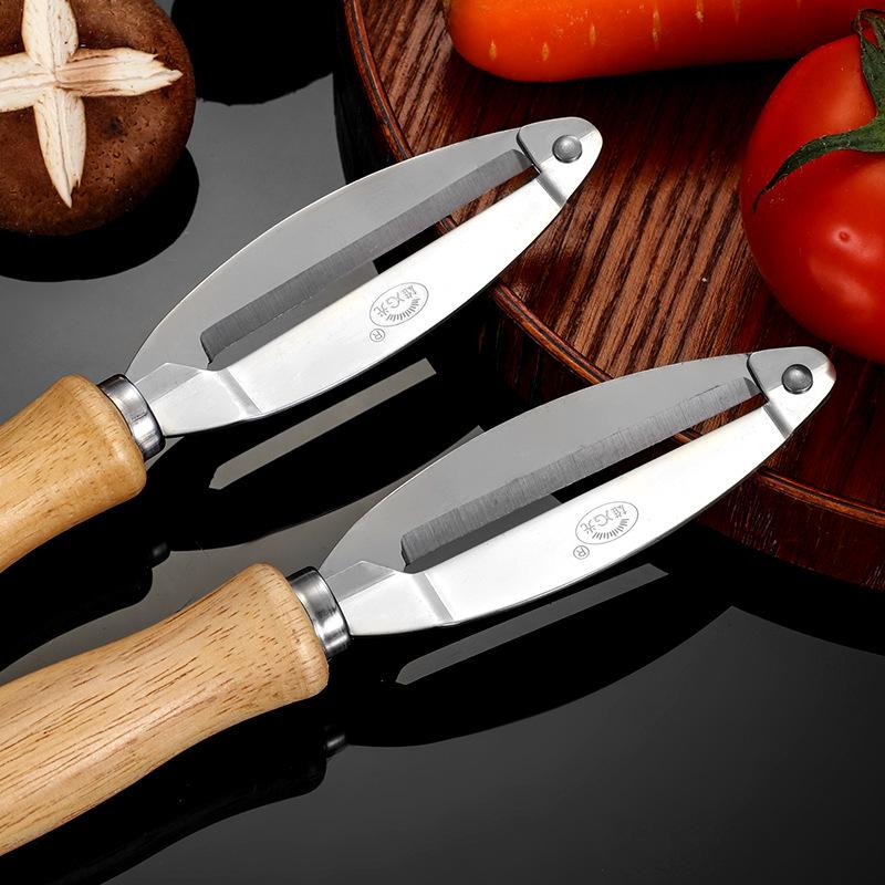 Stainless Steel Fruit Vegetable Peeler with Wood Handle - Kitchen Potato Carrot Apple Peeling Tool, Ergonomic & Sharp Blade for Easy Paring