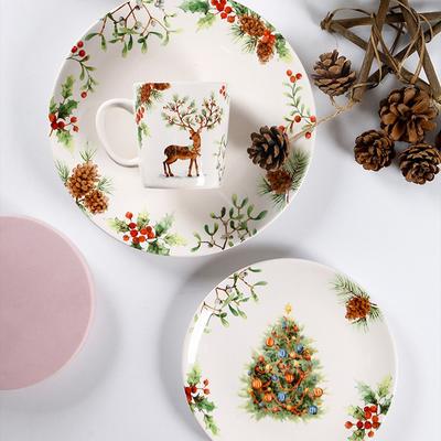 European Ceramic Tableware Christmas Plate Bowl Ceramic Cup Dish Steak Pasta Kitchen Tableware Dinner Plate Bowl XMAS Gift