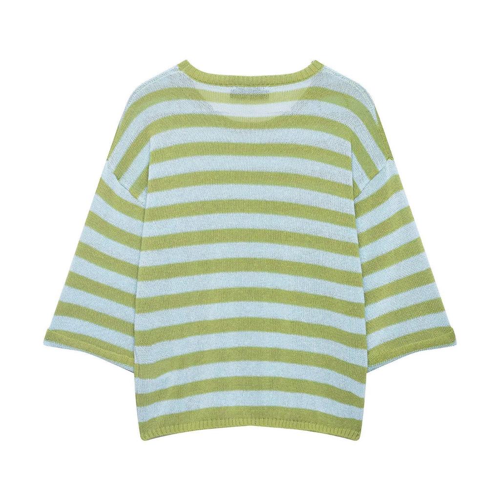 Spring 2026 Women's Striped Knit Top - European & American Style