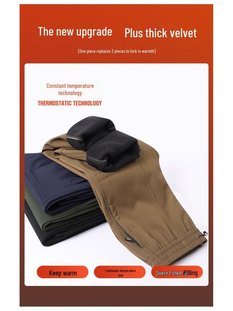 Autumn/Winter Unisex Windproof Softshell Hiking Pants with Waterproof Velvet Lining, Customizable LOGO