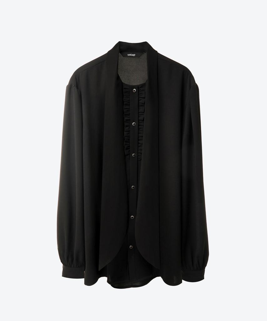 UNTAGE Push Bow Ruffle Placket Blouse [Black(Man)]_Uts-Fs90