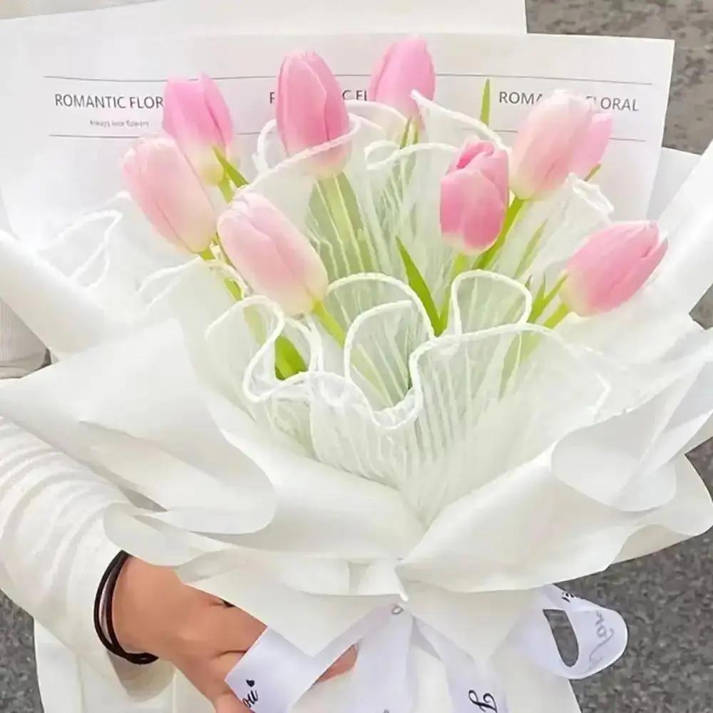 28cmx450cm Flower Wrapping Paper Pearl Wave Yarn Flower Packaging Lace Mesh Florist Handmade Bouquet Gift Packaging Supply Decor