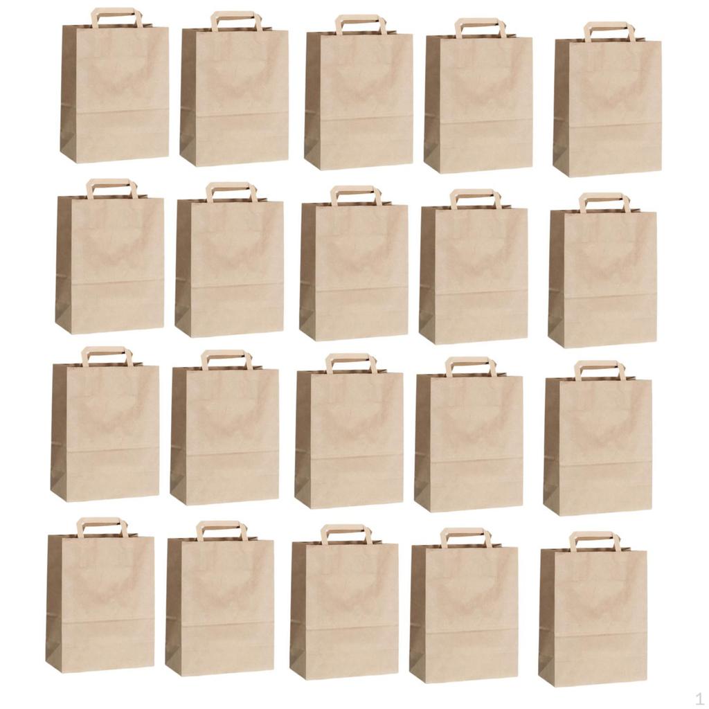 50 Brown Paper Bags with Flat Handles, Bottom Gift Bags, Reusable And Suitable for.