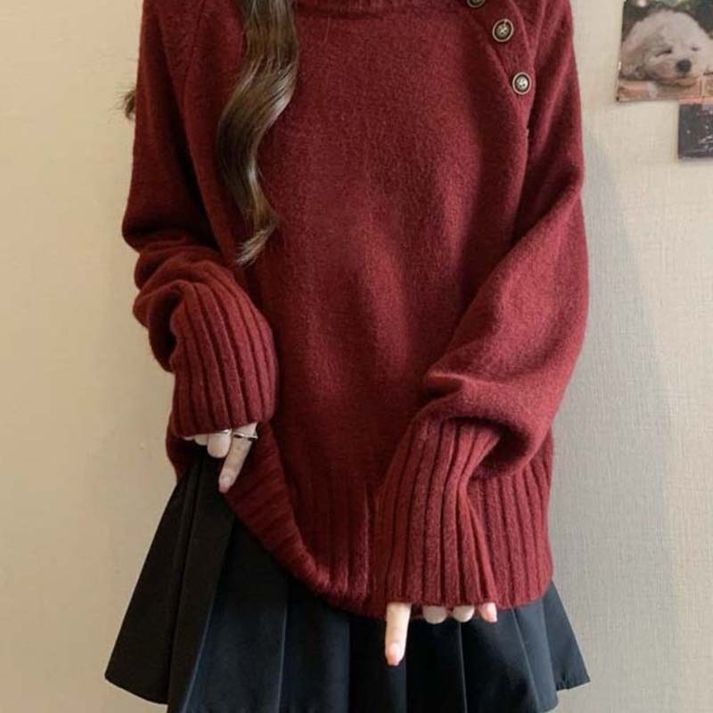 

Светр для жінок Осінь Зима Потовщений Теплий В язаний Еластичний З довгим рукавом З високим коміром Топи XXXL червоний