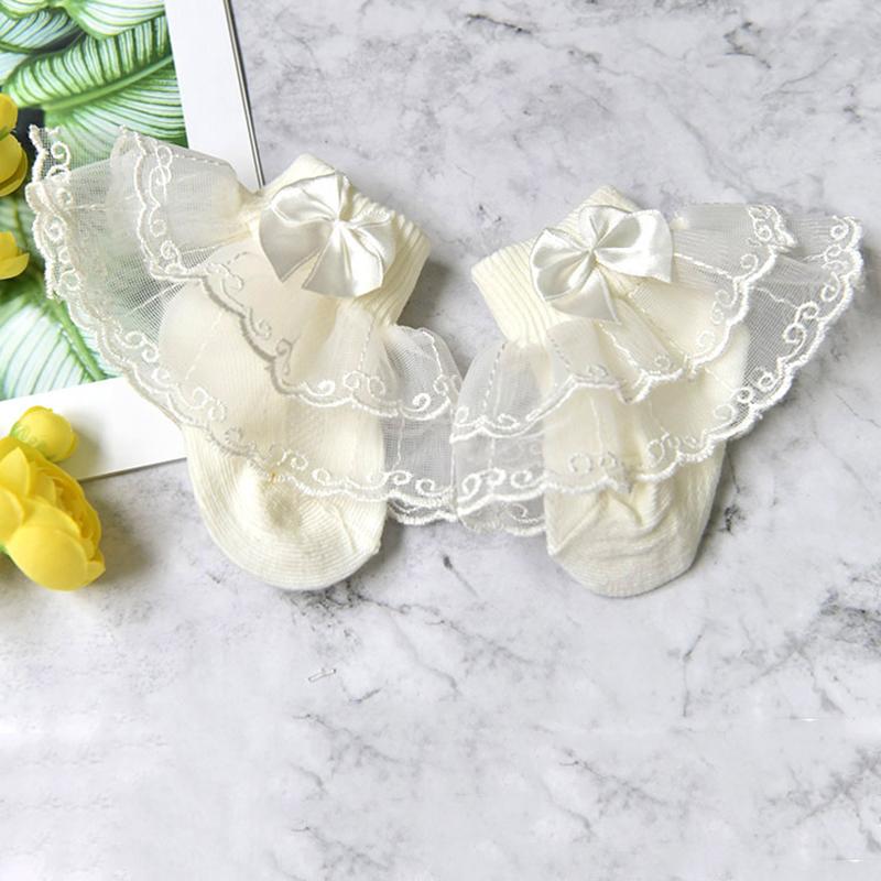 0-9Y Baby Cotton Socks With Lace Girls Ankle Socks Bows Toddlers Floor Sock Cute Frilly Socks For Children Girls Princess Sock