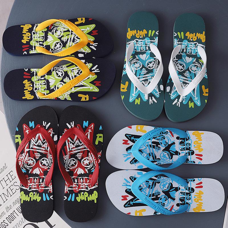 New Flip-flops Men's Summer Trend Outer Wear Flats Personalized Totem Pinch Beach Slippers