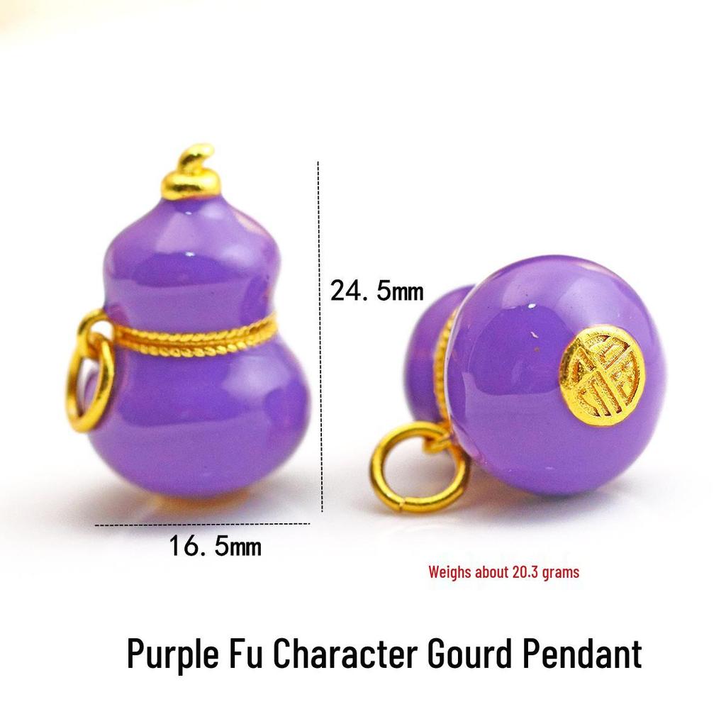 Gold High-Color Retention Seven Gourds Pendant Necklace with Cloisonné Enamel Fu Lu Charm