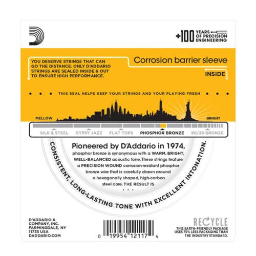 D'Addario Phosphor Bronze Acoustic Guitar Strings, Bluegrass: Light Top/Medium Bottom, .012-.056, EJ19