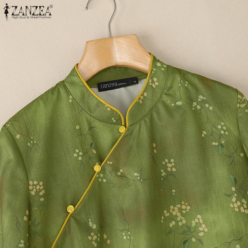 ZANZEA Vintage Women Half Sleeve Side Buttons Floral Print Ethnic Casual Blouse