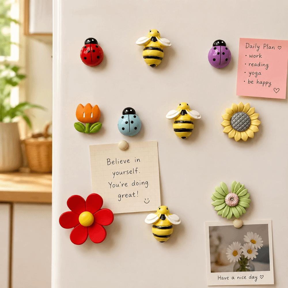 10pcs Tulip Flower Fridge Magnets Oval Shape Insect Refrigerator Sticker Home Decor
