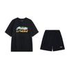 Fashionable Versatile Breathable Short Sleeve Comfortable Shorts Casual Sports Suit Men Suit Black V369-3+W685-1