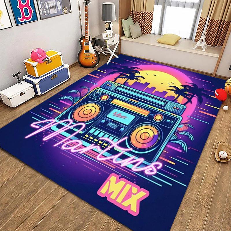 Alfombras Retro para Reproductor de Casete de Música para Sala de Estar, Dormitorio Infantil, Sofá, Felpudo, Alfombras de Cocina para Piso, Decoración Antideslizante, Regalo