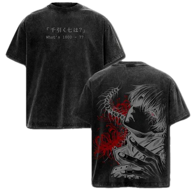 Ken Kaneki Tokyo Ghoul T-shirt Anime Vintage Y2k Washed Oversized T Shirt Summer Short Sleeve Cotton Tees Tops Men Clothing