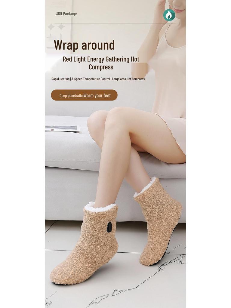Red Light Therapy Heated Cotton Shoes: Winter Velvet, Thickened, Anti-Frost Foot Warmers.