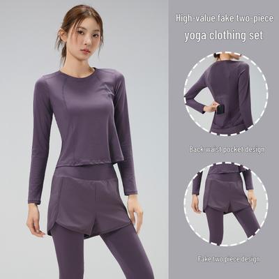 Ensemble de yoga et de course à pied respirant à manches longues et séchage rapide pour femme, avec poches