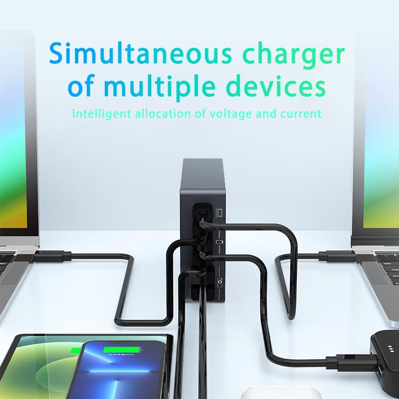 6 Port Tablet USB PD QC3.0 Chargers Station Desktop GaN Fast Charging For Smartphone Pad Laptop For Home Office Quick Chargers