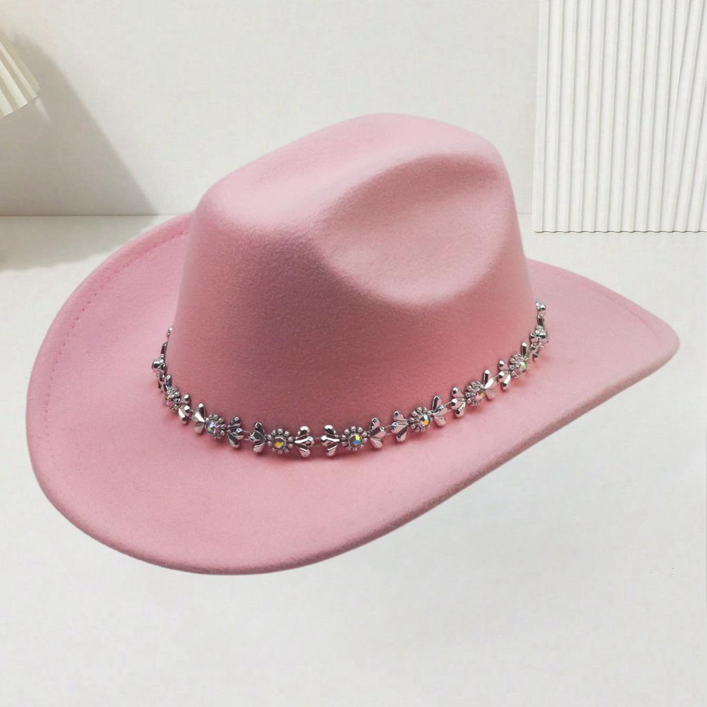 European and American men's and women's western cowboy top hats outing party jazz hat colored diamond bridal woolen hat