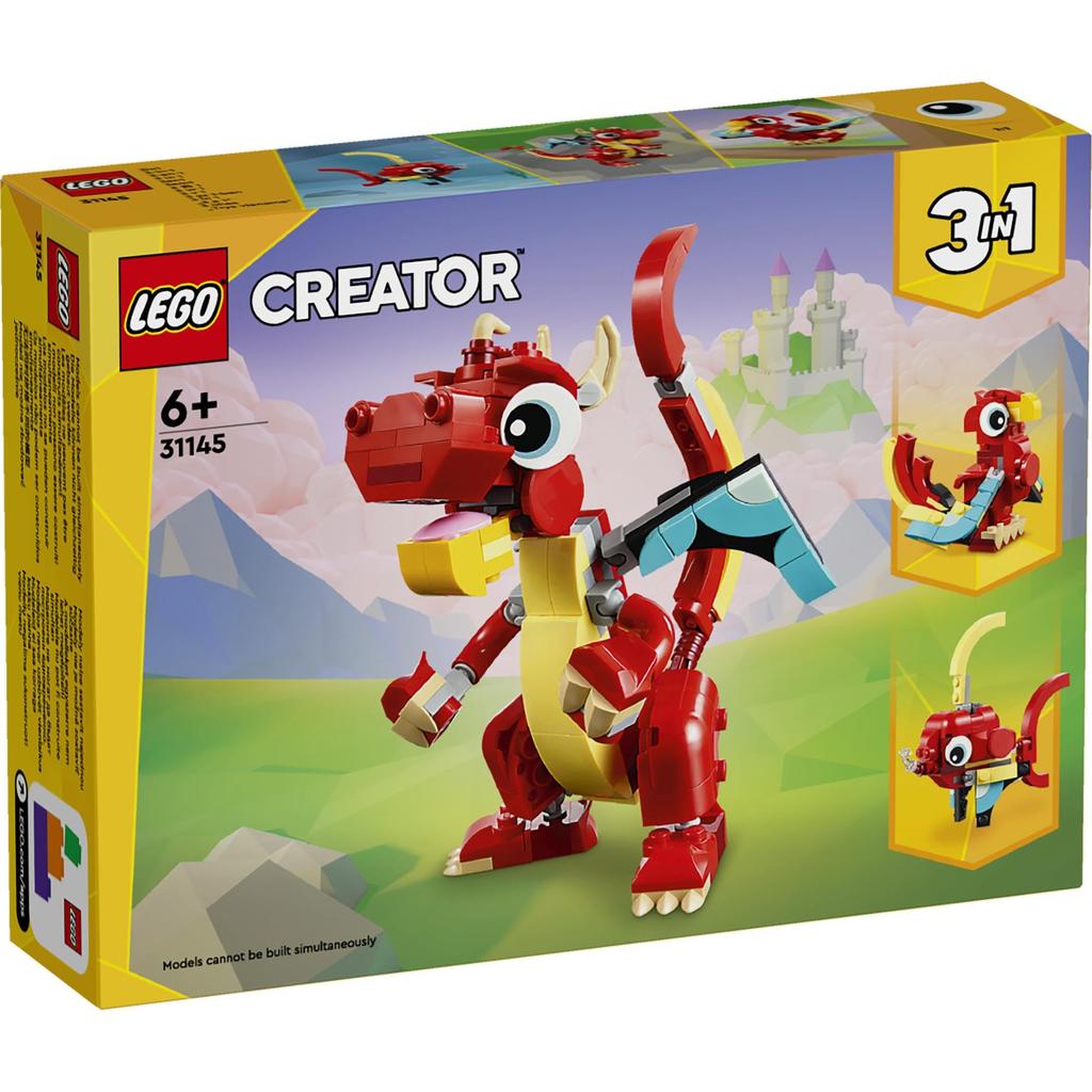 LEGO Creator Red Dragon Toy Birthday Present Blocks Educational Boy Girl Kids Age 6 7 8 9 Animal Creature 31145