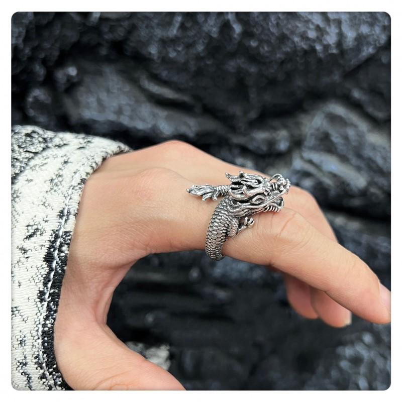 Adjustable Dragon Ring Men Plated Vintage Style Finger Unisex Animal Motif Statement Jewelry