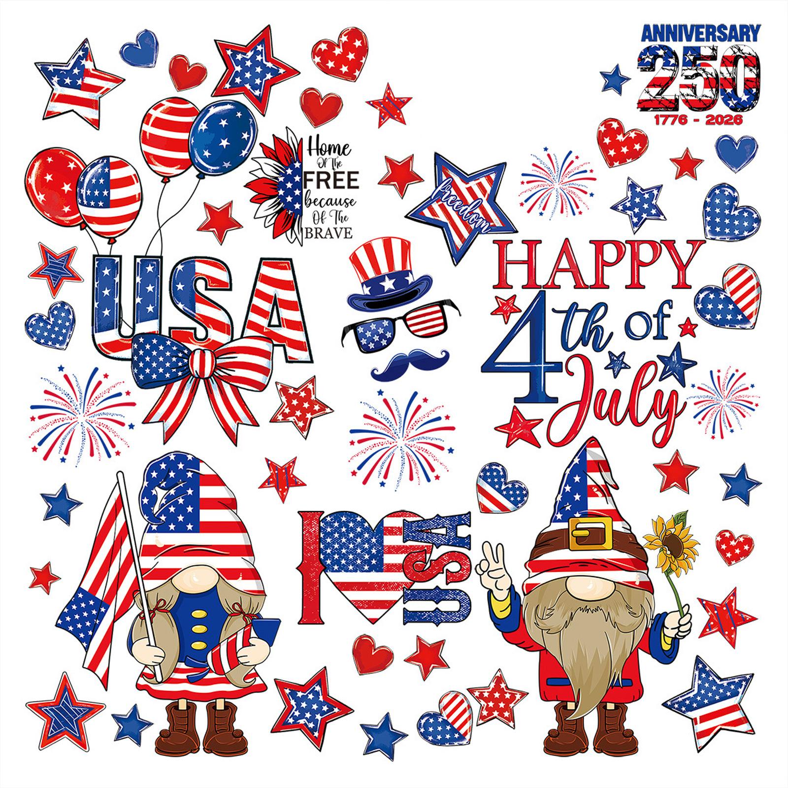 

Independence Day Static Sticker Patriotic USA Cartoon Cute Star Striped Flag Design Dwarf Themed Static Window Sticker One Size