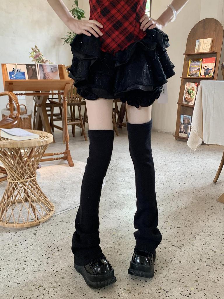 Vielseitige graue extra lange Overknee-Damen-Oberschenkelstulpen für Herbst und Winter