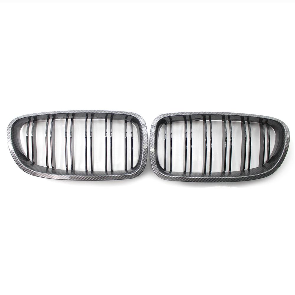 Carbon Fiber For BMW F10 5 Series 520i 523i 525i 530i 535i 2010-2016 Glossy Black Dual Slat M5 Style Front Kidney Grille Grill