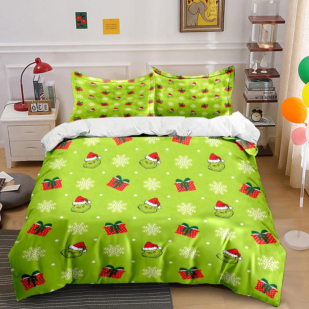 Grinchy gifts and snowflakes Bedding sets