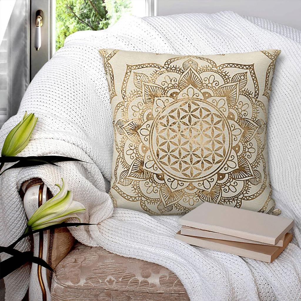 Flower Of Life In Lotus Pastel Golds And Canv Square Pillowcase Pillow Cover Cushion Comfort Throw Pillow for Home Bedroom