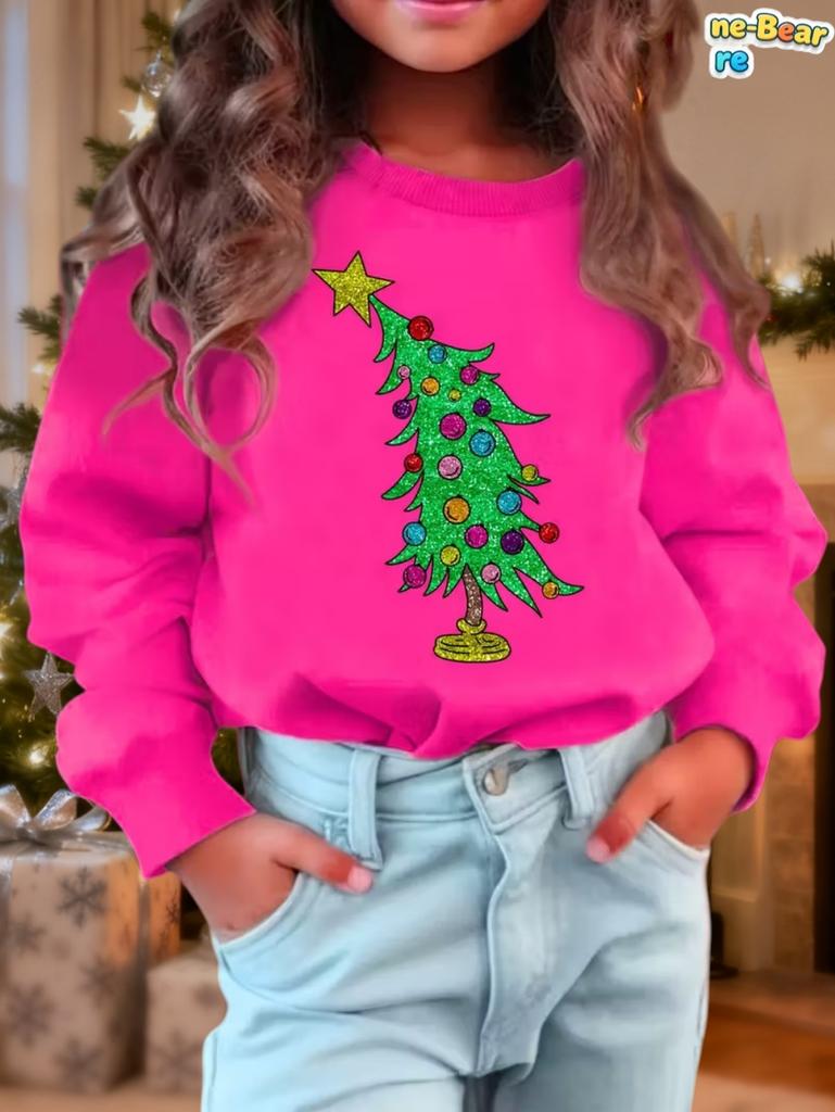 Girl Hoodies Christmas Theme 3D Print Round Neck Sweatshirt for Kids Holiday Casual Top Party Christmas Gift Children's Clothing