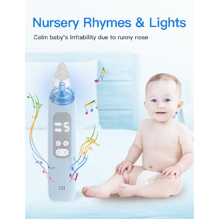 Baby Nasal Aspirator, Electric Nose Sucker with 5 Levels Suction, Soothing Light & Nursery Rhymes