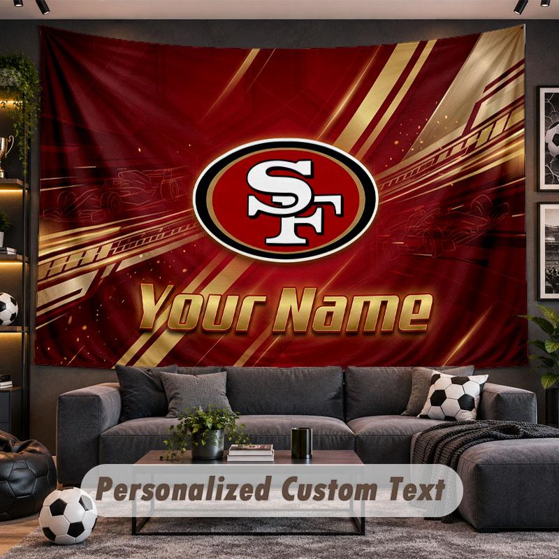 Wall Hanging Tapestry Custom NameSan Francisco 49ers Pattern Personalized Printed Fabric Wall Decor