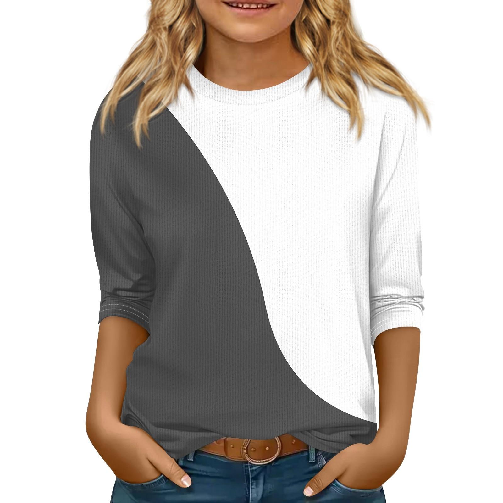 

Детская трикотажная повседневная футболка с рукавом 3/4, блузка с круглым вырезом и принтом 120