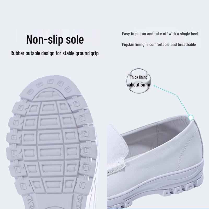2024 Men's Non-slip White Cowhide Nurse Shoes - Comfortable, Breathable, Odor-free, Soft Sole, Versatile.