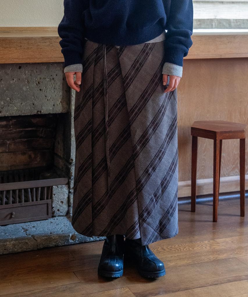 Tudment 70S Classic Check Long Skirt Brown