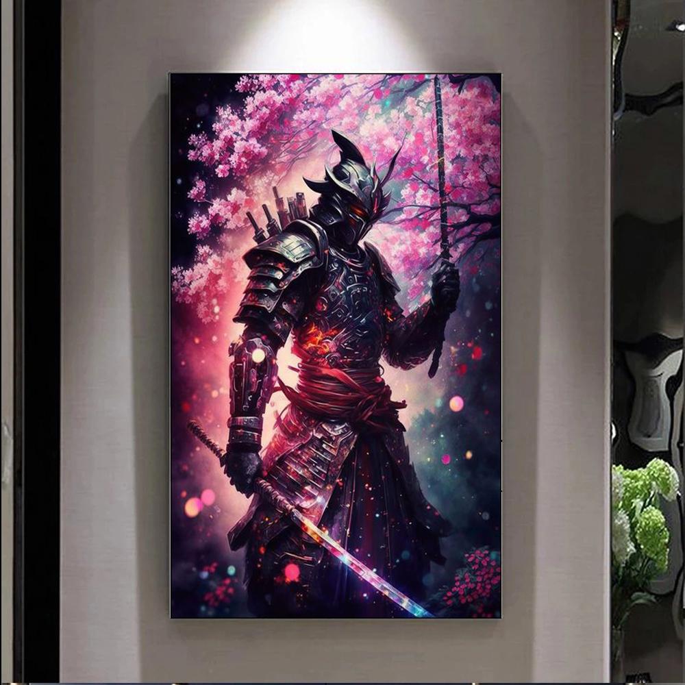 Retro Vintage Floral Samurai Anime Poster Aesthetic Canvas Wall Art Print for Home Decor
