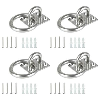 4Pcs Stainless Steels Circular Door Catches Eyes Plate with Rings Square Fixed Buckles Welded Plate Seat Easy To Install
