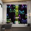Set Of 2 Fluorescent Cat Print Curtains Installation Polyester Drapes Bedroom Living Room Curtain Sheer For Great Made With Rod Pocket