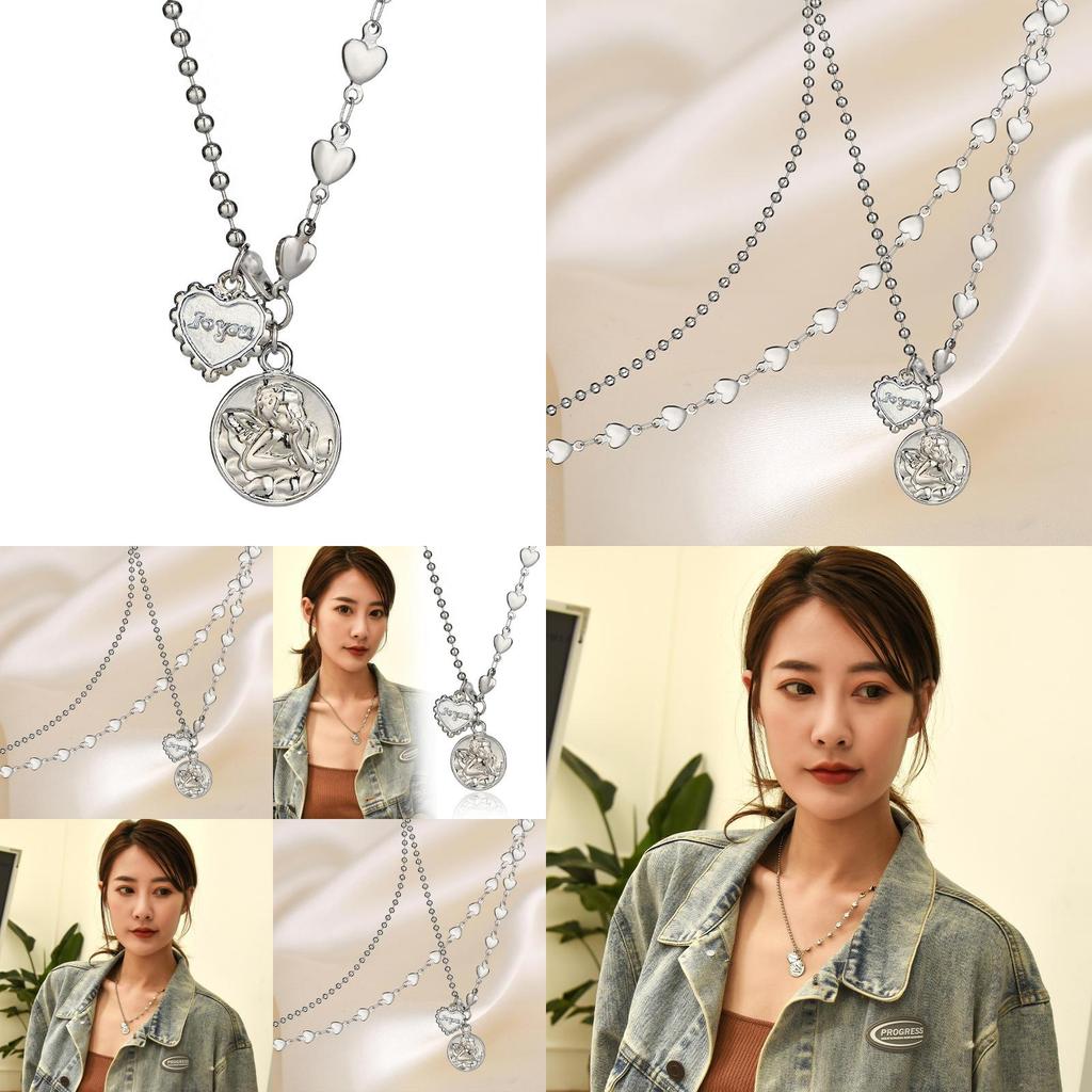 Elegant Korean Style Cupid Heart Titanium Steel Necklace For Unisex Fashion Accessories