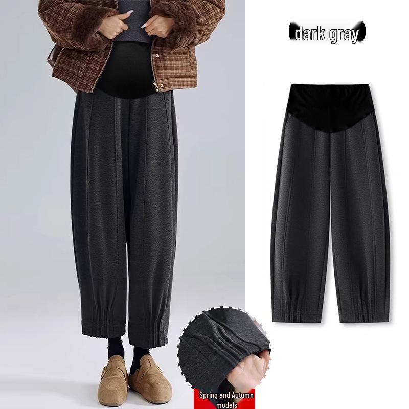 Velvet Woolen Maternity Wide-Leg Cropped Lantern Pants for Autumn/Winter L