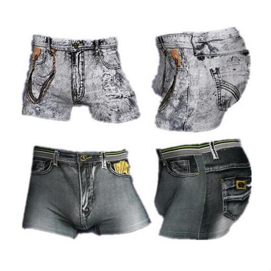 Buy Men 'S Printing Boxer Briefs Denim Jeans Cotton Shorts Underwear at