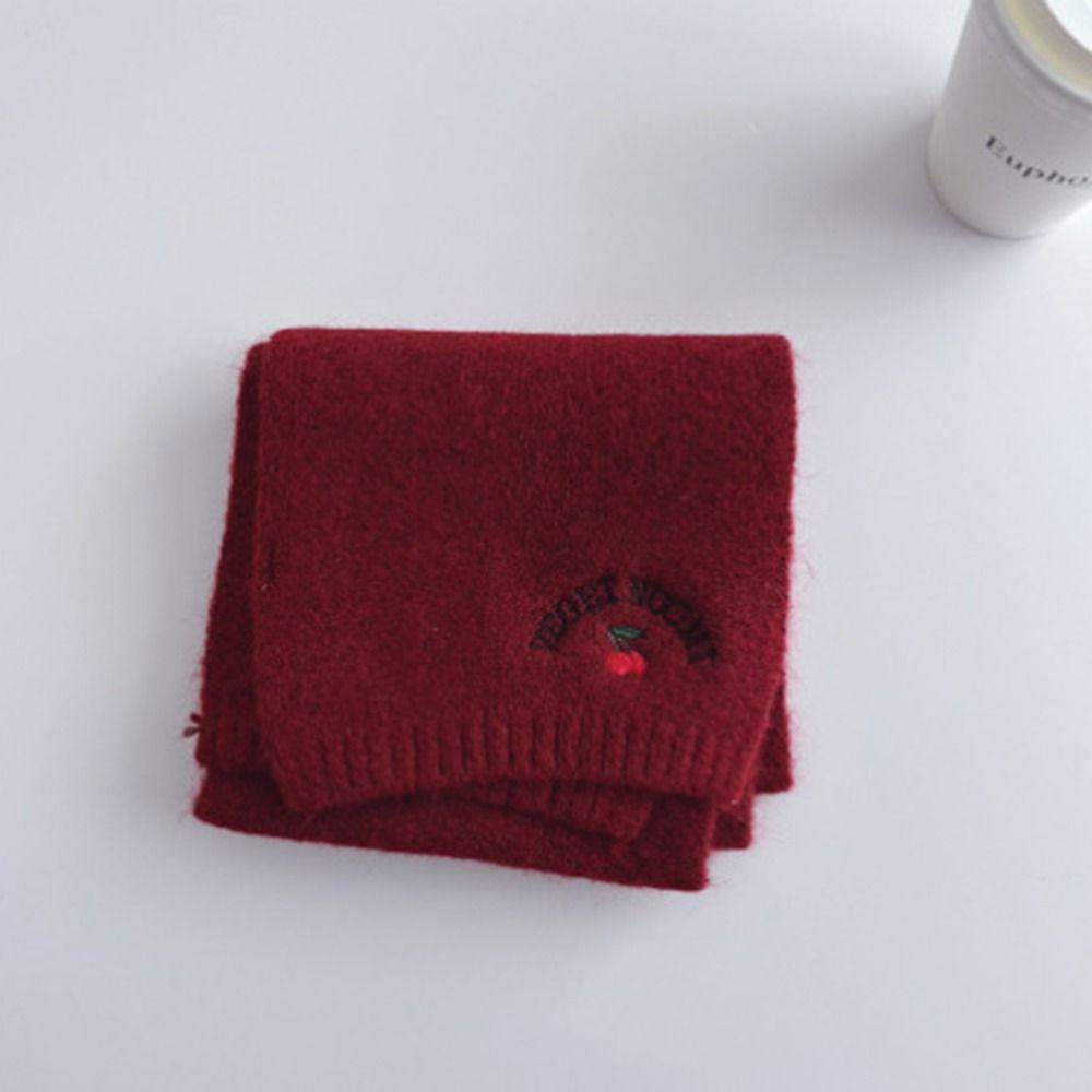 Solid Color Cartoon Thick Shawl Polyester Long Scarf Cute Cherry Knitted Scarf  Girls