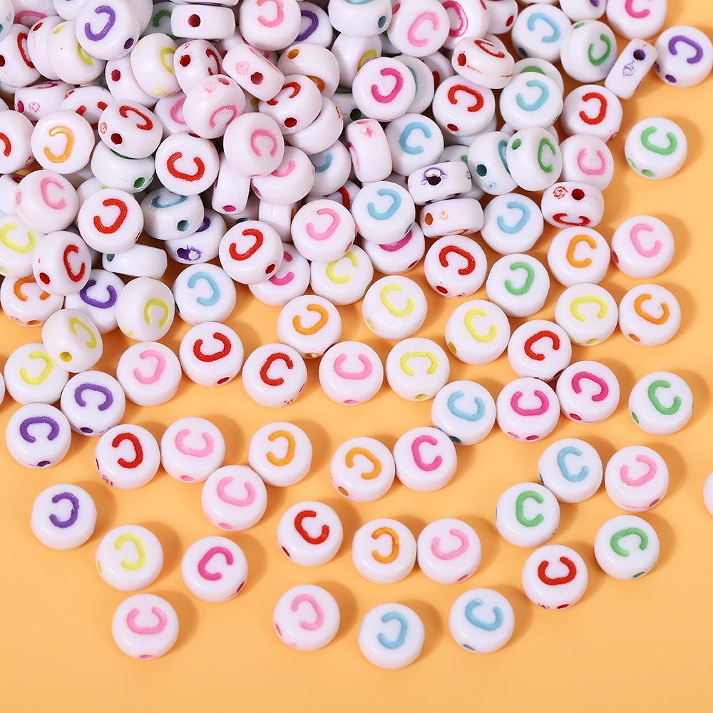 Alphabet Beads: Colorful A-Z Single Letter Round Beads for DIY Jewelry – Flat, White Background, Straight Hole for Stringing Phone Chains & More
