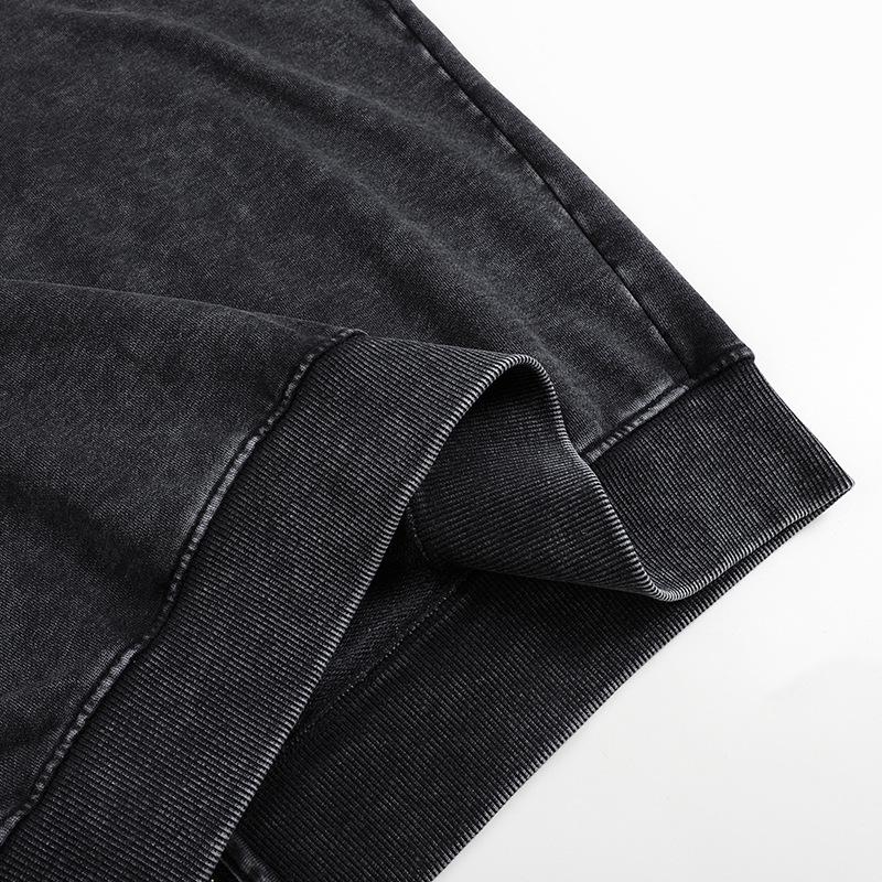 Oversized 350g Cotton Distressed Zip-Up Hoodie - Large, Drop Shoulder, Retro Washed Terry Cardigan