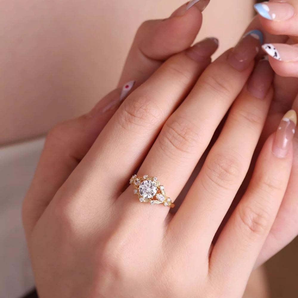 Vintage Gold Plated Open Ring with Leaf Vine Design and Zircon Stone for Women Elegant Minimalist Jewelry