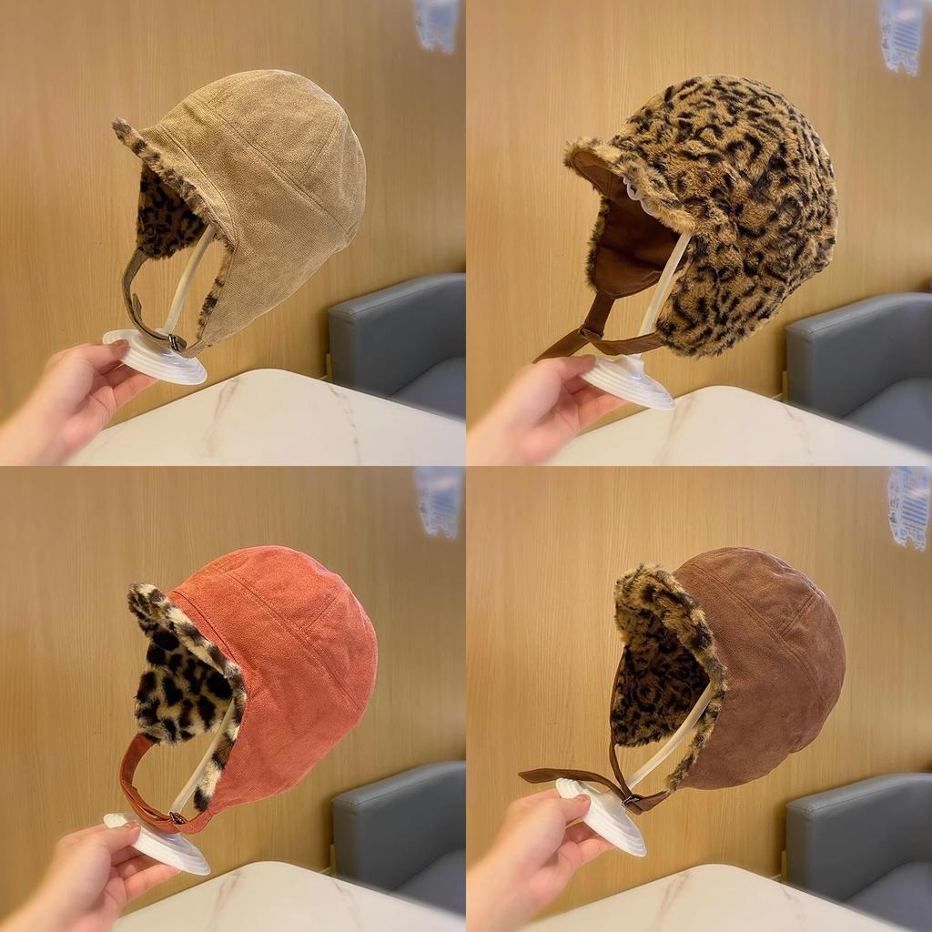 Leopard Print Doublesided Leifeng Hat For Winter Warmth And Windproof Protection For Women