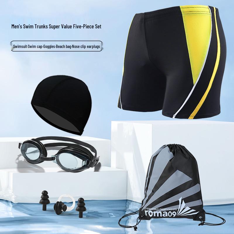 Men's Plus Size Quick-Dry Color Block Beach & Hot Spring Swimming Trunks