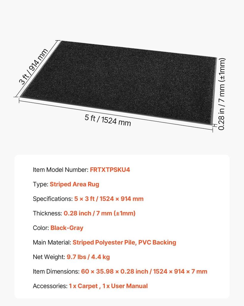Front Door Mat, 1524 X 914 Mm Commercial Floor Mat for Indoor and Outdoor, Stylish Stripedd Industrial Carpet with PVC Backing, Heavy Duty Washable