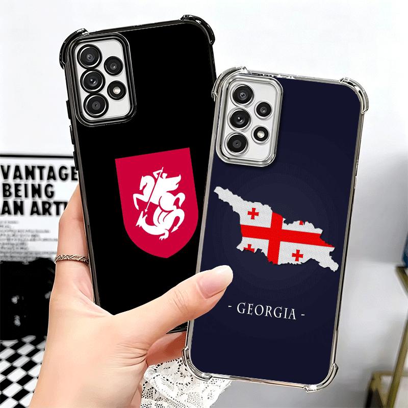 Georgia Passport Flag Plating Phone Case For Samsung A17 A07 A37 A57 A16 A56 A15 A55 A14 A54 A13 A53 A26 A36 A25 A35 A24 A34 A23