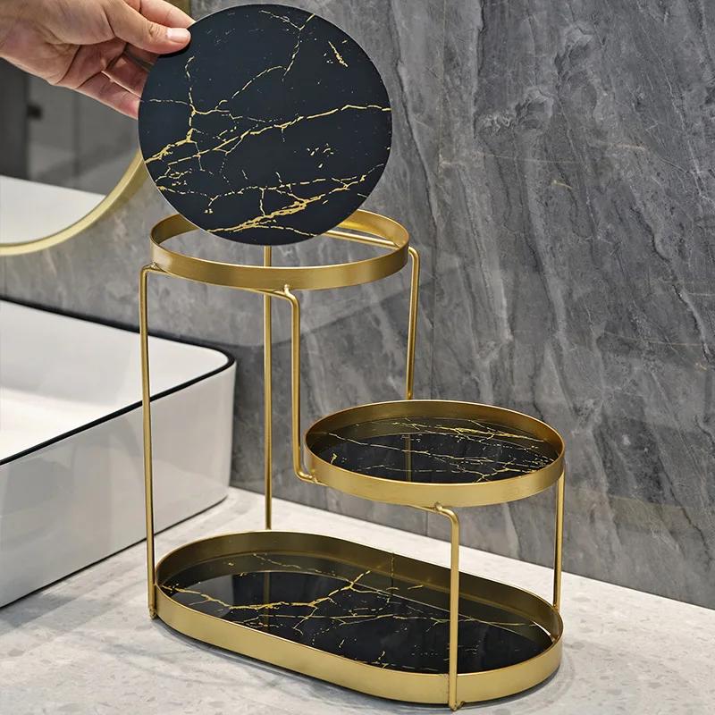 Light Luxury Countertop Rack Wrought Iron Storage Shelf Rack Skin Care Cosmetics Toiletries Organizer Racks Bathroom Supplies